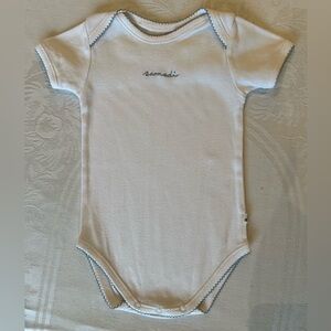 Bonpoint White Baby One-Piece with Light Blue Trim